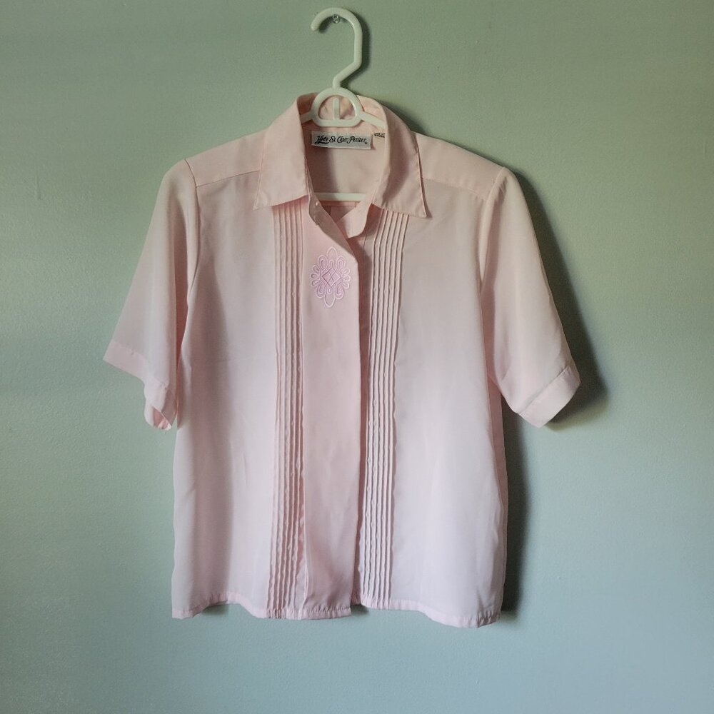 Yves St. Claire Blouse Pink Women's 6P Petite Short Sleeve Button-Up Collar Top